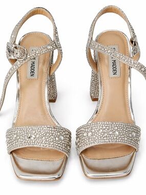 Steve Madden Silver Rhinestone Block Heels | Size 8 | Never Worn